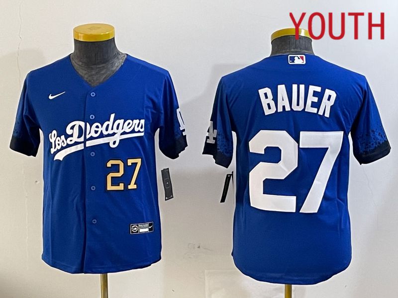 Youth Los Angeles Dodgers #27 Bauer Blue City Edition Nike 2024 MLB Jersey style 11203->youth mlb jersey->Youth Jersey